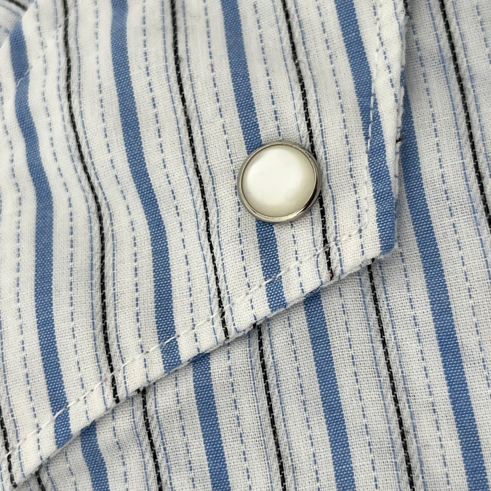 Corral West Ranchwear Mens Size L Button Up Shirt White Blue Striped Pearl Snap - Picture 3 of 8